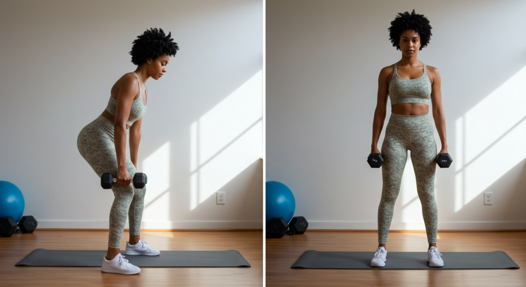 Nigerian woman demonstrating RDLs in the gym for how to get big buttocks and hips