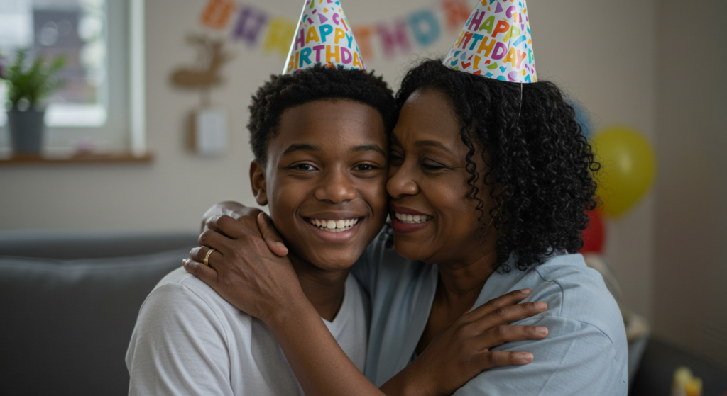 Mother reciting birthday wishes for my son
