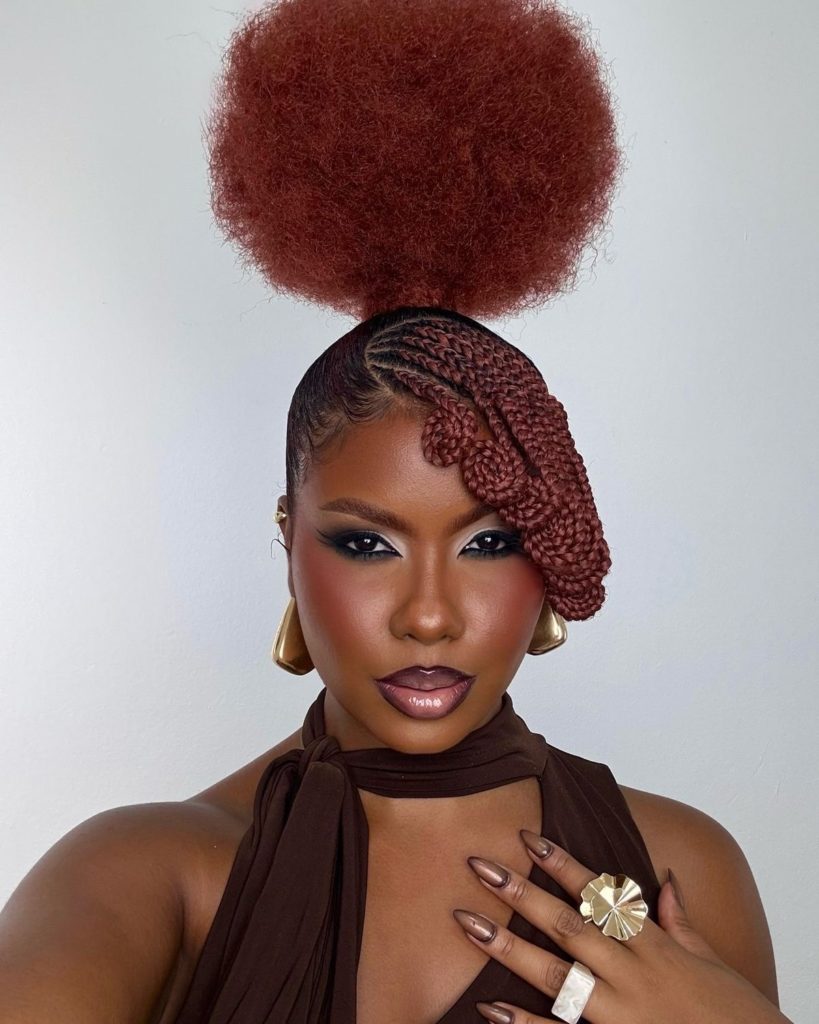 Afro Puff with Side Koroba Braids