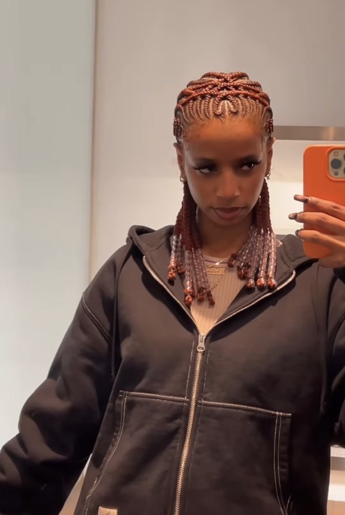 Copper Halo Cornrows with Beaded Bob