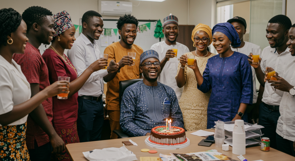 Staff sharing formal birthday wishes to my boss