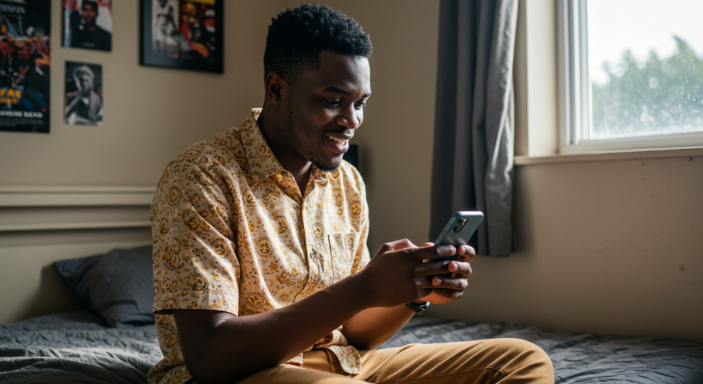 A young Nigerian man smiling after getting Happy New Month Prayers from family