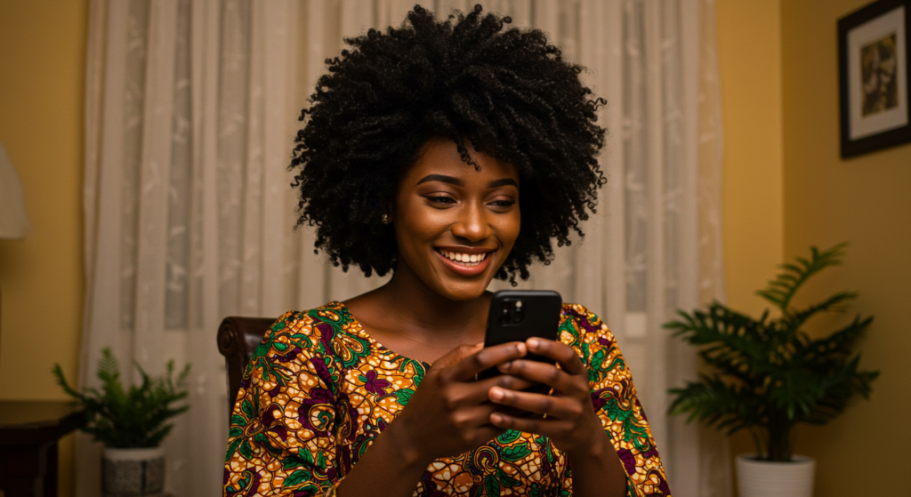 A woman sending new month wishes to her friend. 