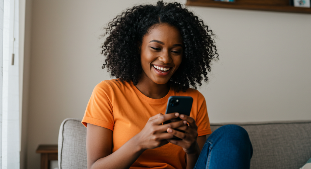 A woman crafting romantic new month wishes for her boyfriend.