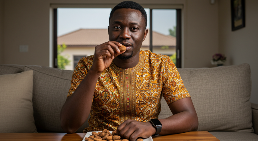 Nigerian man eating bitter kola 
