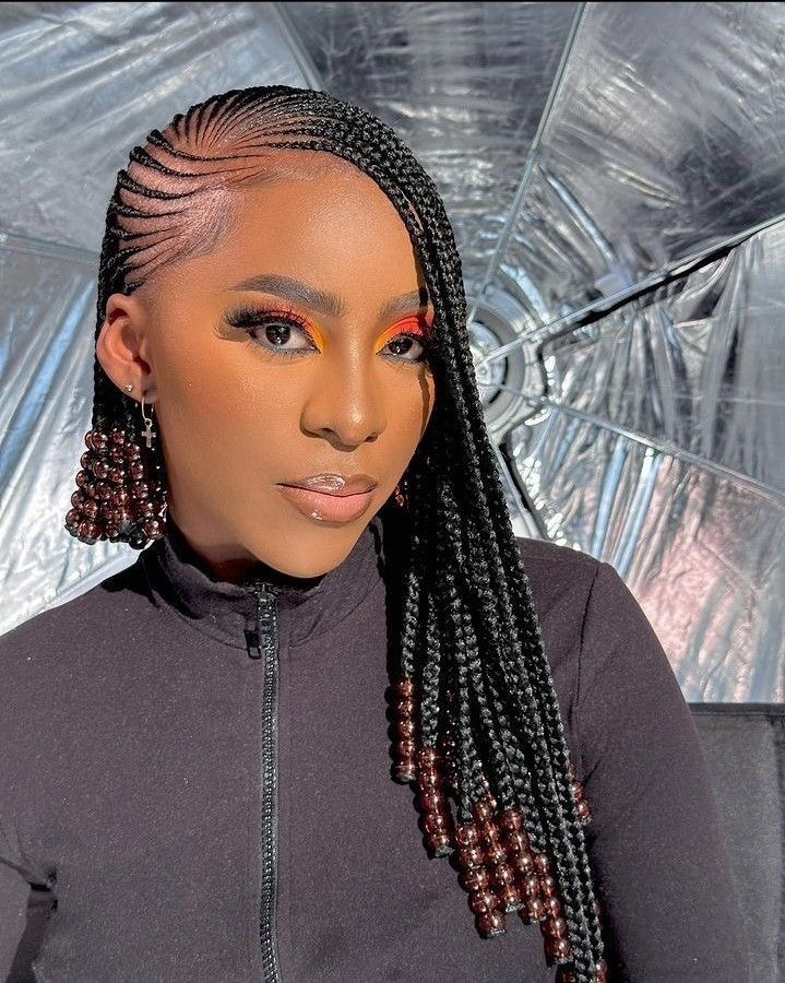 Side-Front and Back Cornrows with Beaded Ends