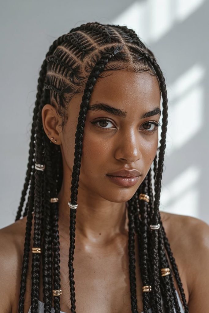 Straight-Back Tribal Braids with 2 Fronts