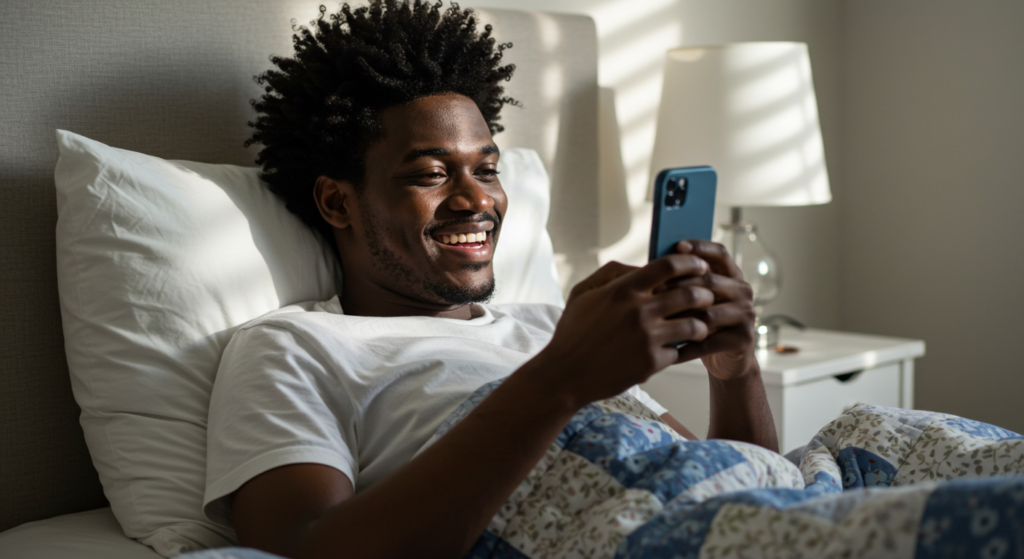 A young Nigerian man sending a  funny good morning message for her to his woman.