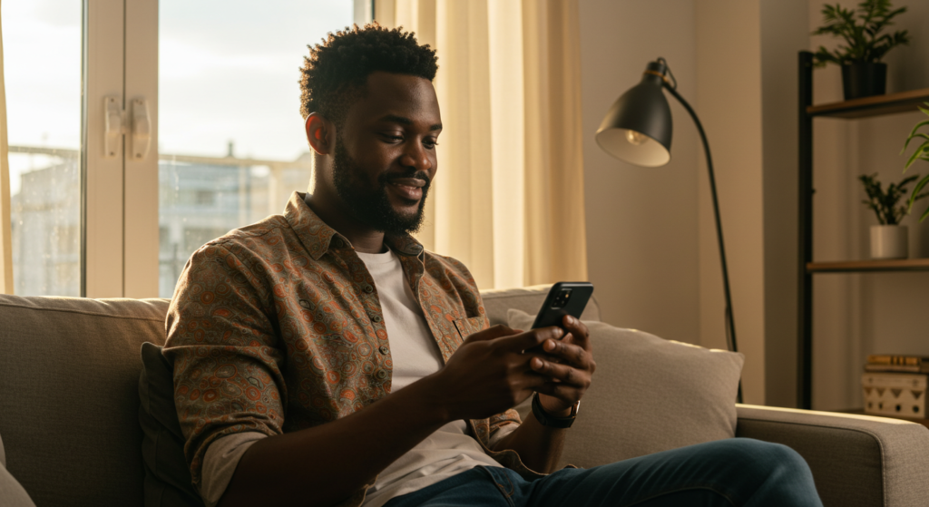 A Nigerian guy reading a romantic good afternoon message for him