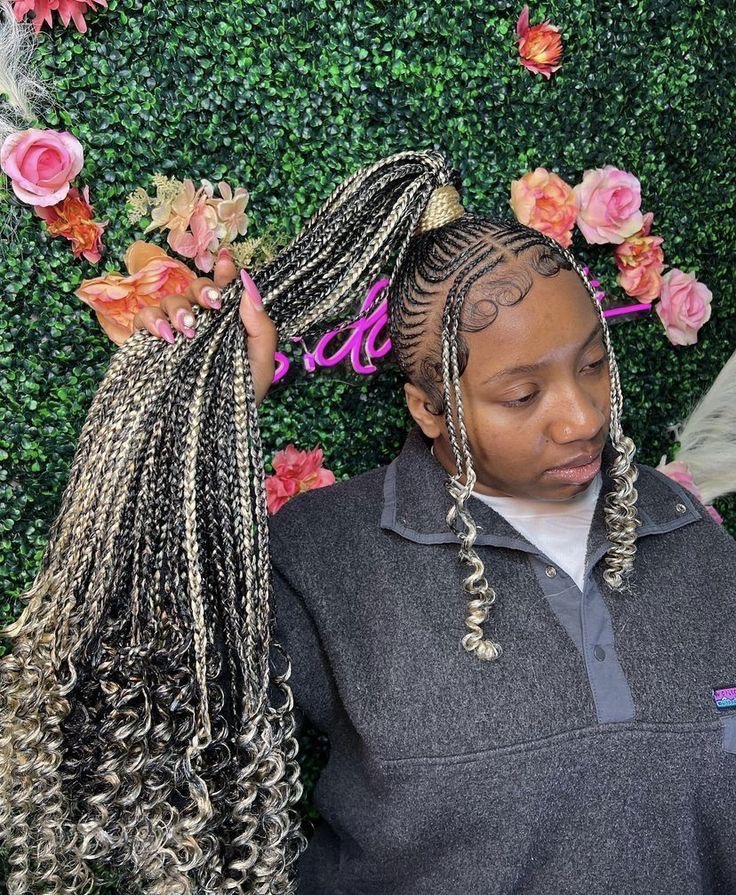High Ponytail Cornrows with Curls