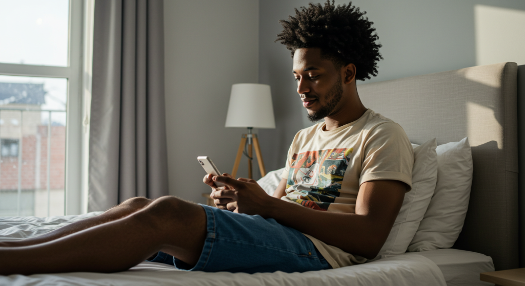 A Nigerian guy sending  romantic text messages that will maker her want you badly