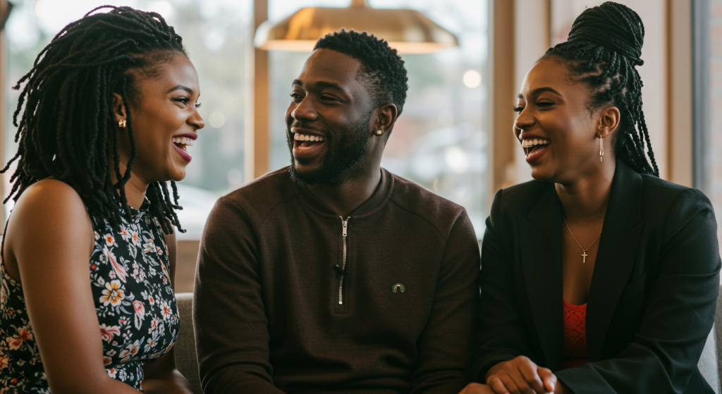 Man with funny questions to ask a girl and her friend