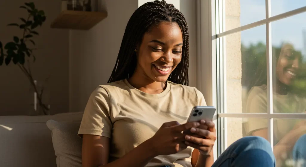 Woman sending a happy new week message