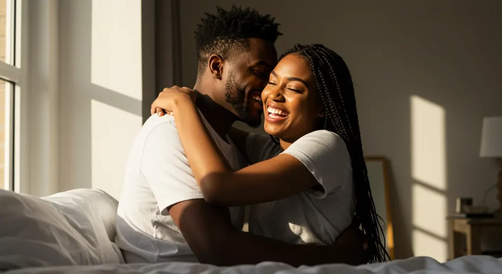 Couple sending a romantic happy new week message