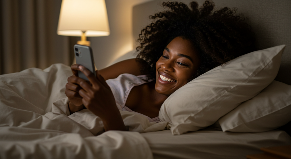 Woman receiving deep good night message for her