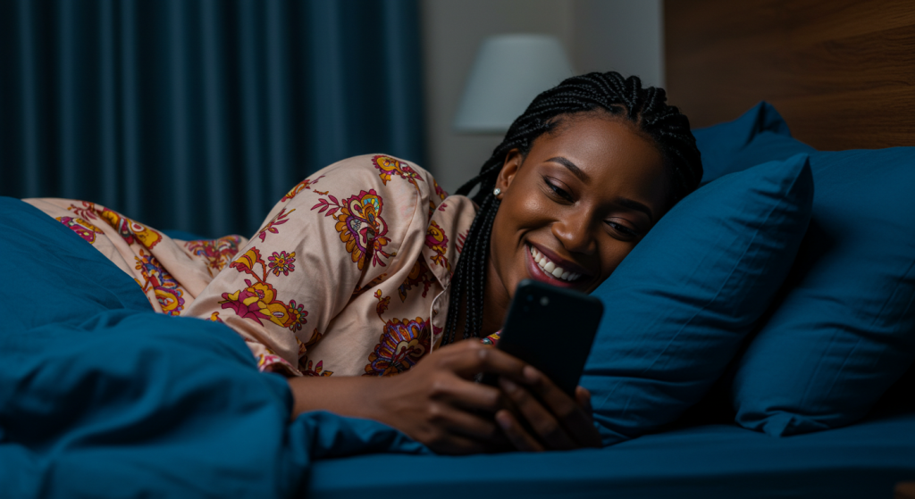 Woman receiving good night message for her