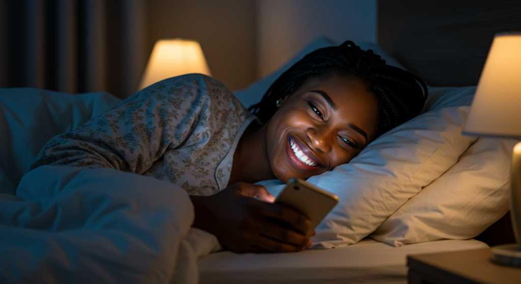 Woman receiving the best good night message for her