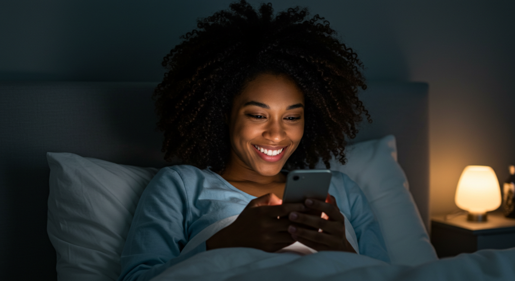 Woman receiving long good night message for her