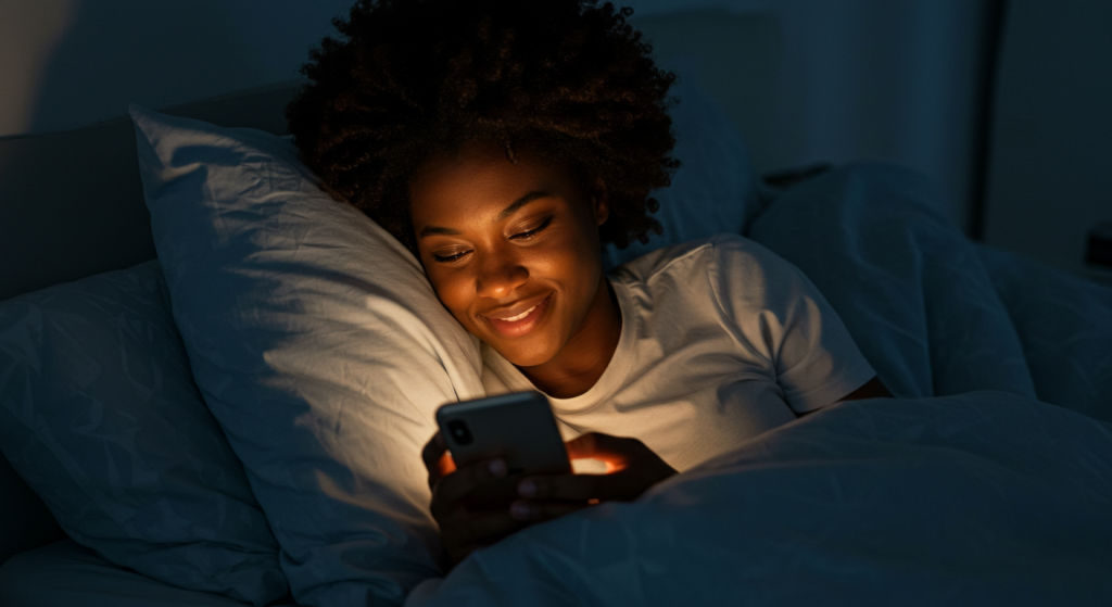 Woman receiving a romantic good night message for her