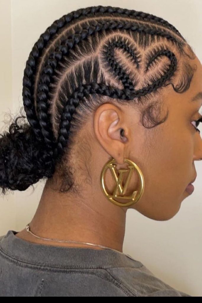 Side Heart Cornrows with Low Bun