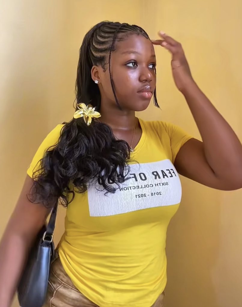 Single Front with Curly Ponytail Cornrows