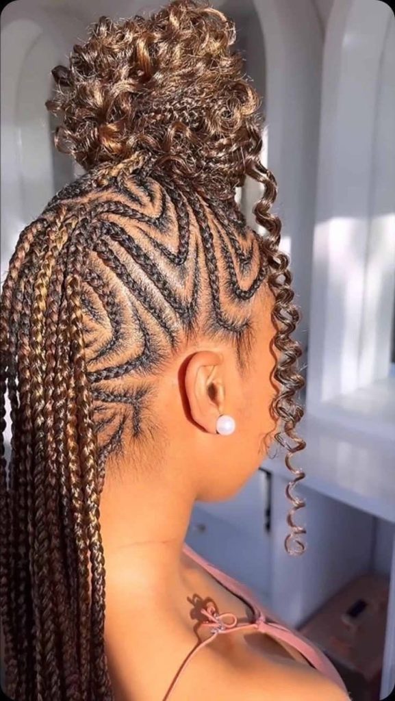 Zigzag Cornrows with Curly Bun