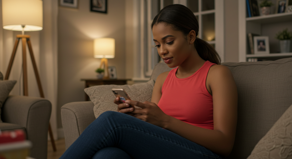A woman receiving emotional happy birthday wishes for a best friend