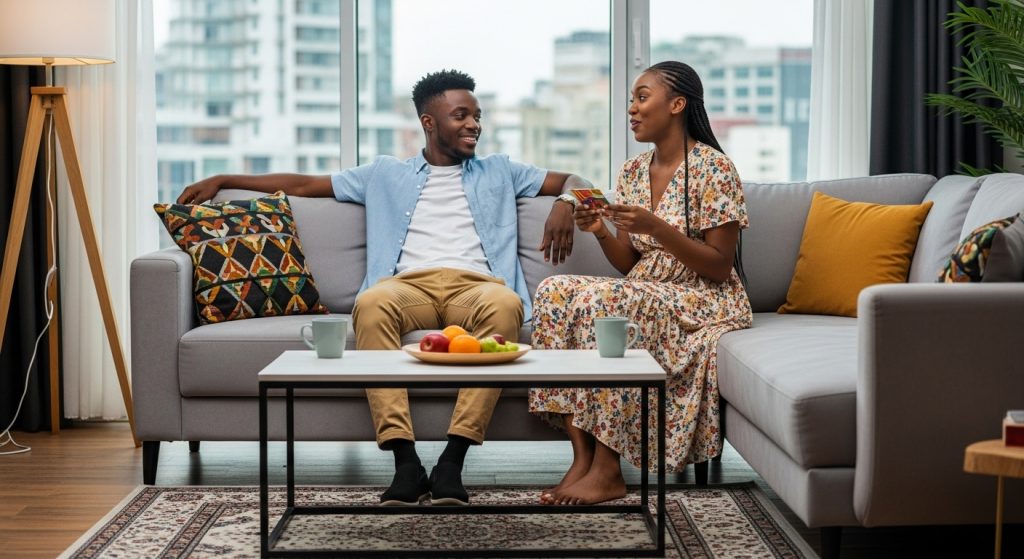 A Nigerian couple enjoying a moment together while exploring questions to ask your lover.