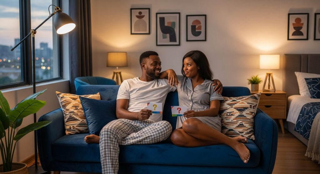 A Nigerian couple enjoying a moment together while exploring questions to ask your lover.