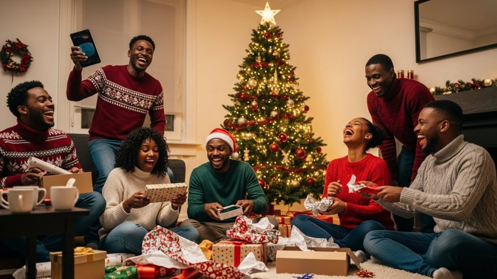 Friends exchanging boxing day wishes.
