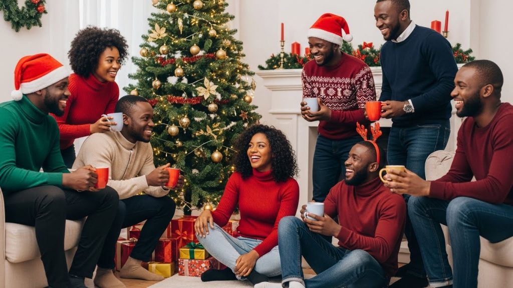 Friends wishing each other season's greetings