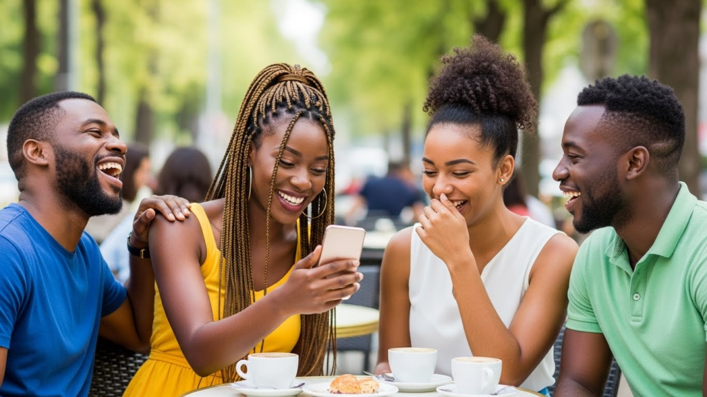 Friends sharing funny Merry Christmas wishes