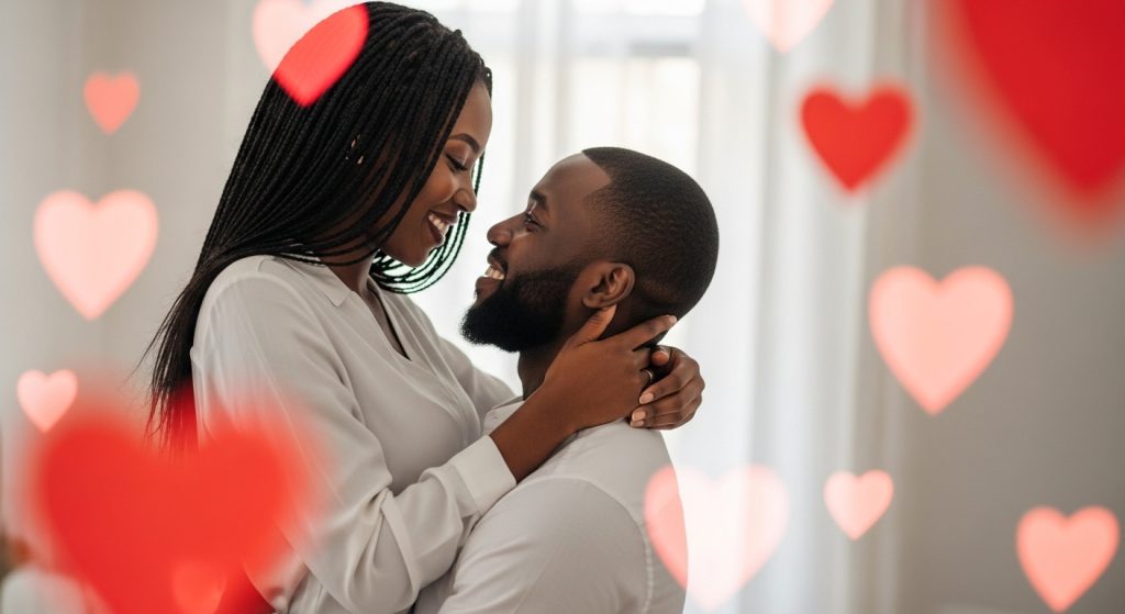 Man reading his woman valentines messages