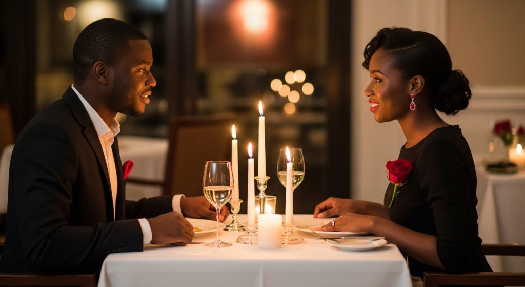 Man saying romantic valentines messages to his woman