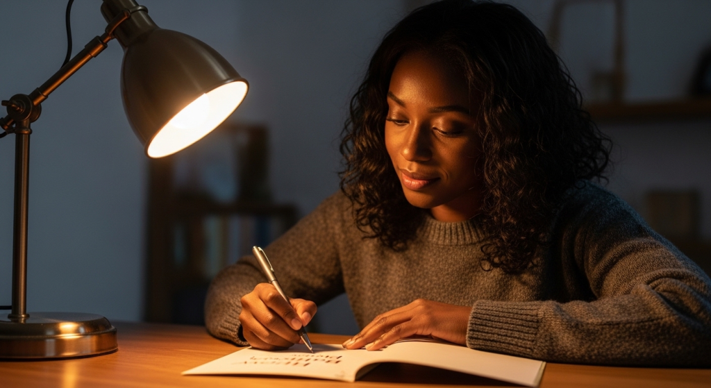 Woman writing birthday prayer