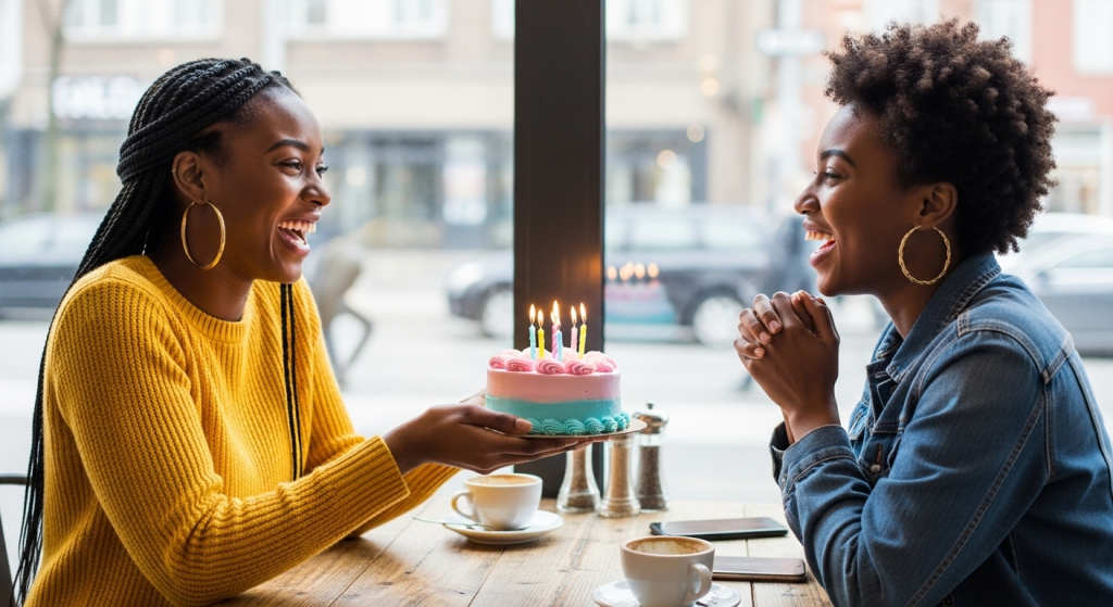 Friends saying birthday prayers to each other