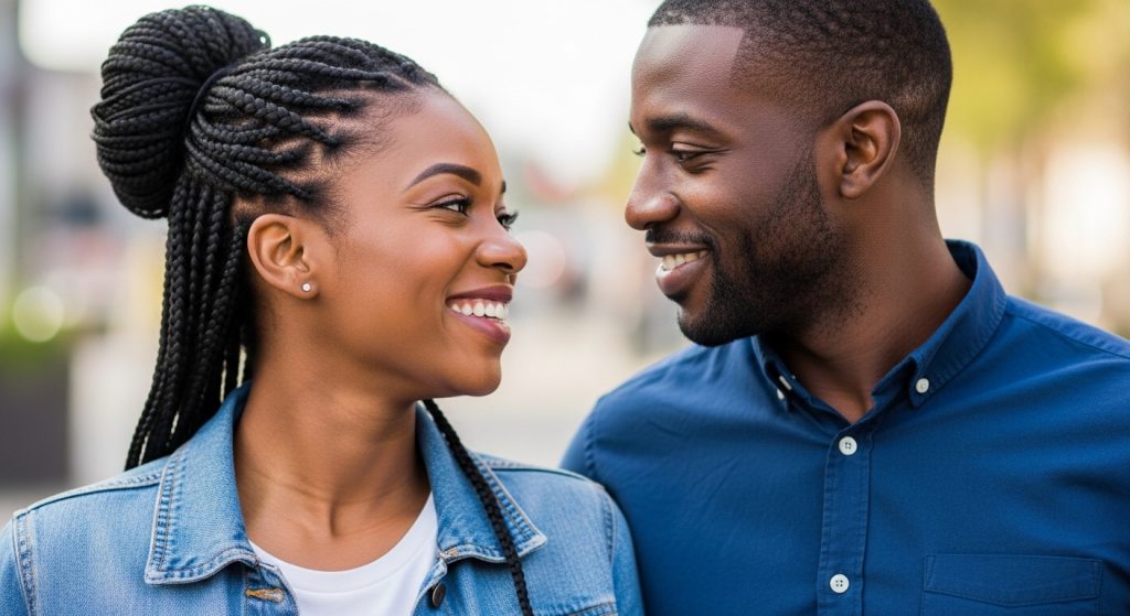 Man reading love and trust message for her