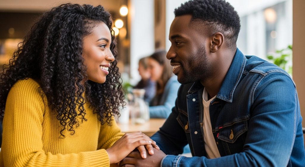 Man reciting love and trust message for her