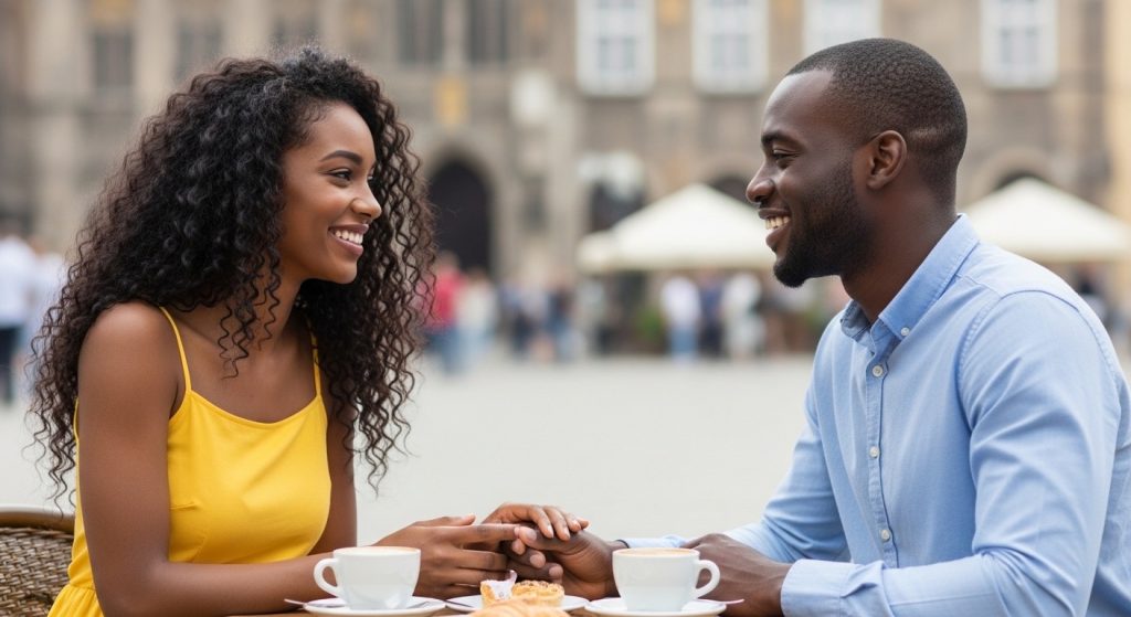 Couple at dinner after sharing love and trust message for her