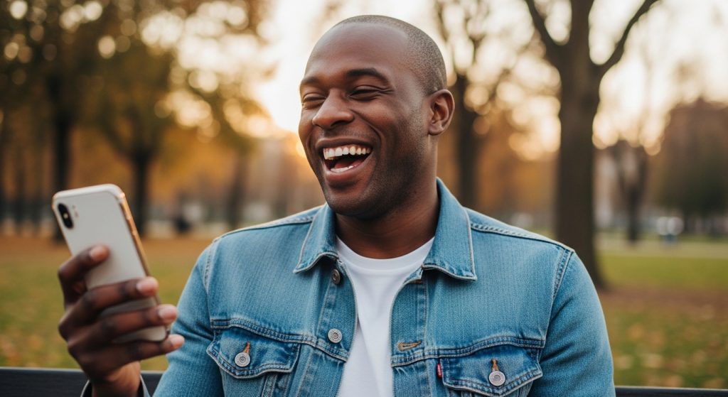 Man receiving funny "happy birthday to my love" message
