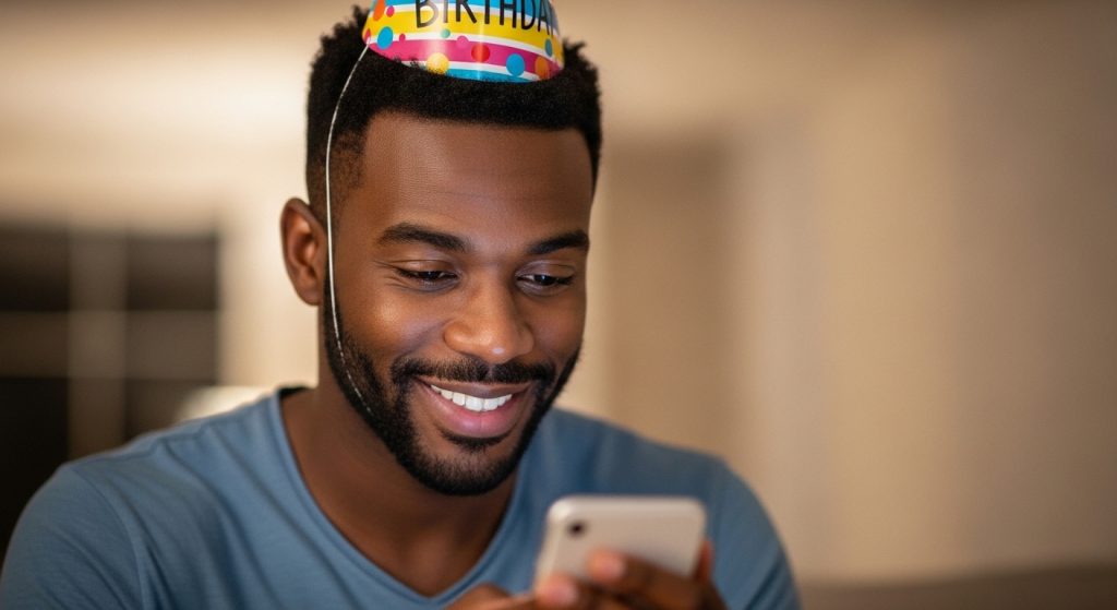 Man receiving "happy birthday to my love"