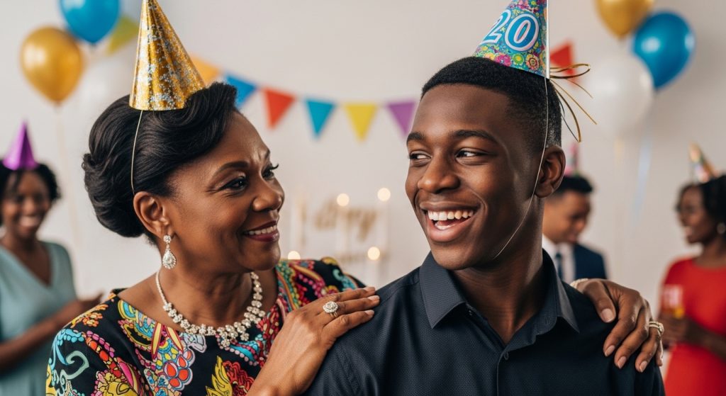 Woman sending birthday wishes to a younger brother
