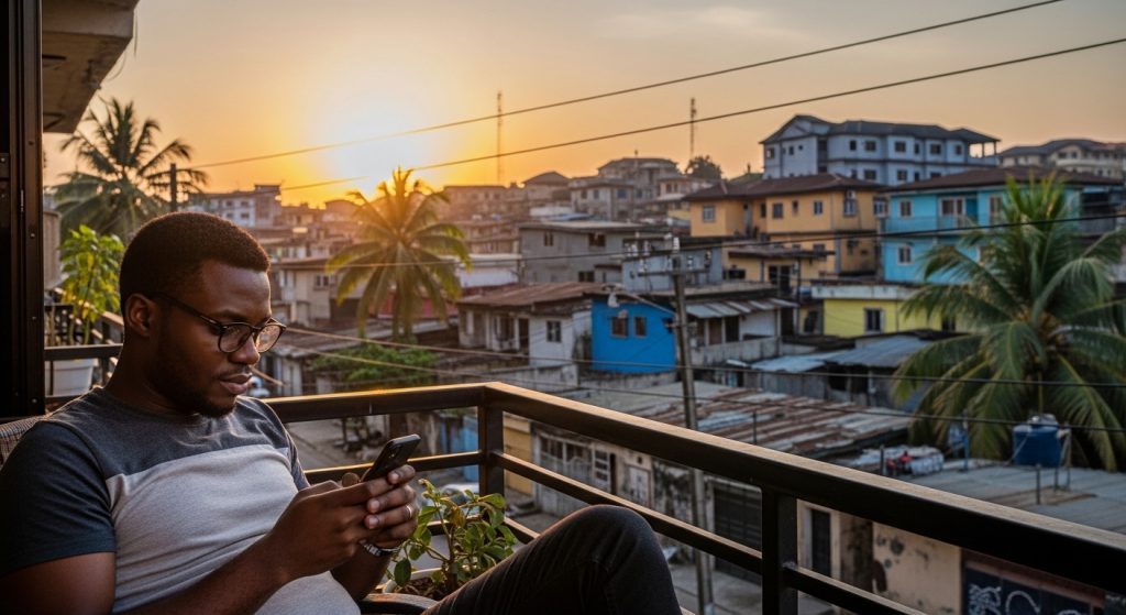 A young Nigerian guy composing Good Night Message to My Love