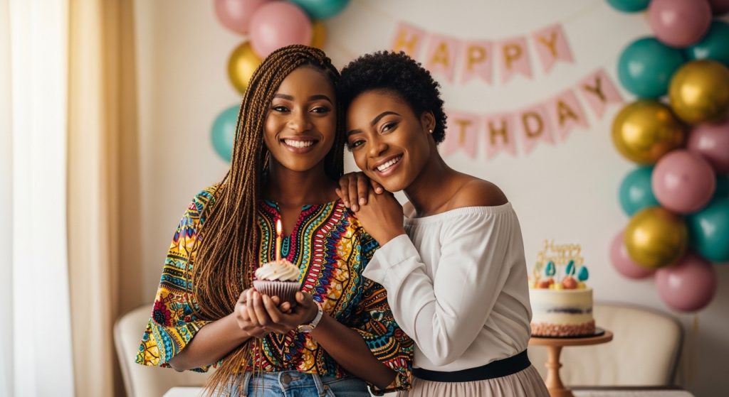 Woman saying birthday wishes to her sister-in-law.