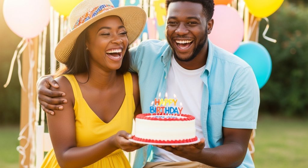 Brother singing birthday wishes to a sister.