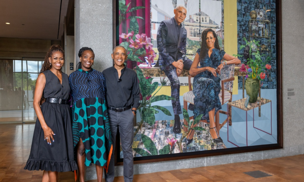 Njideka Akunyili Crosby painting: “The Obamas: Springing Forth” (2026)