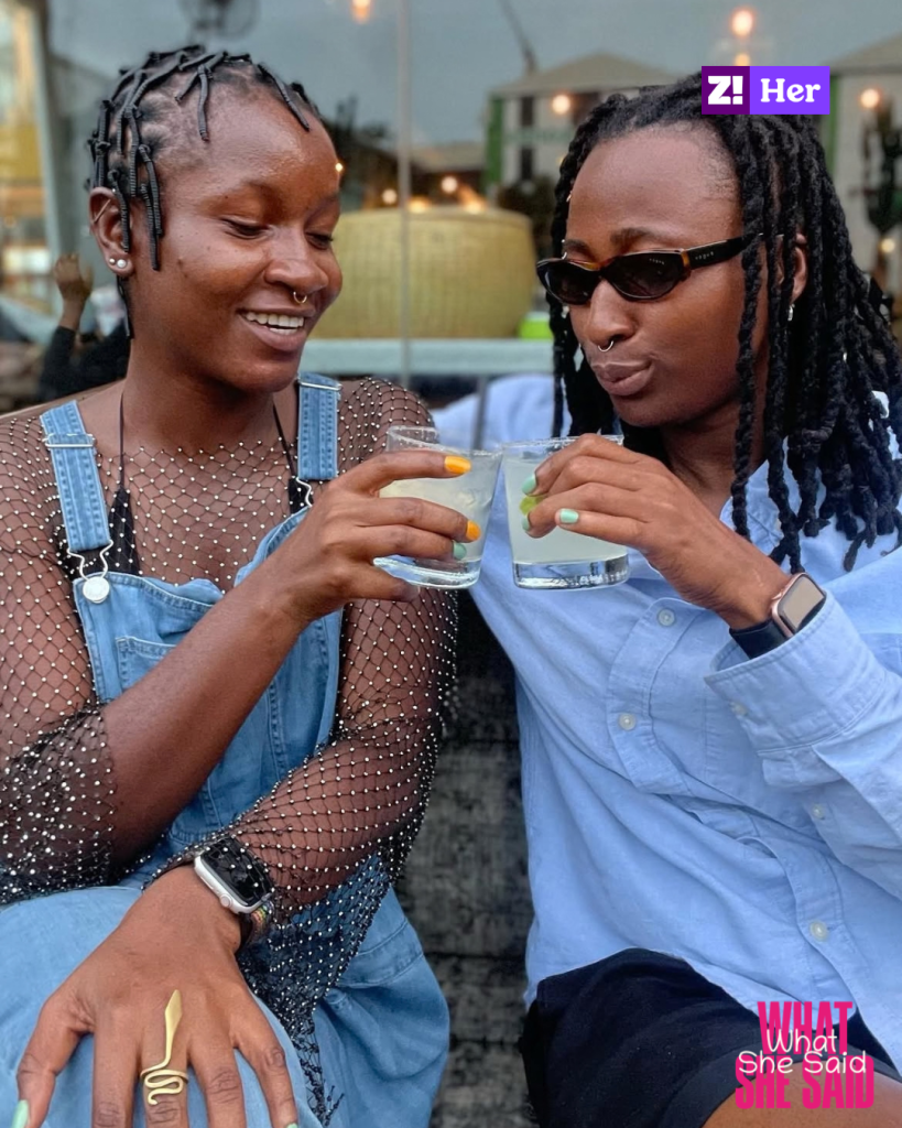 Amara the lesbian sharing drinks with her wife