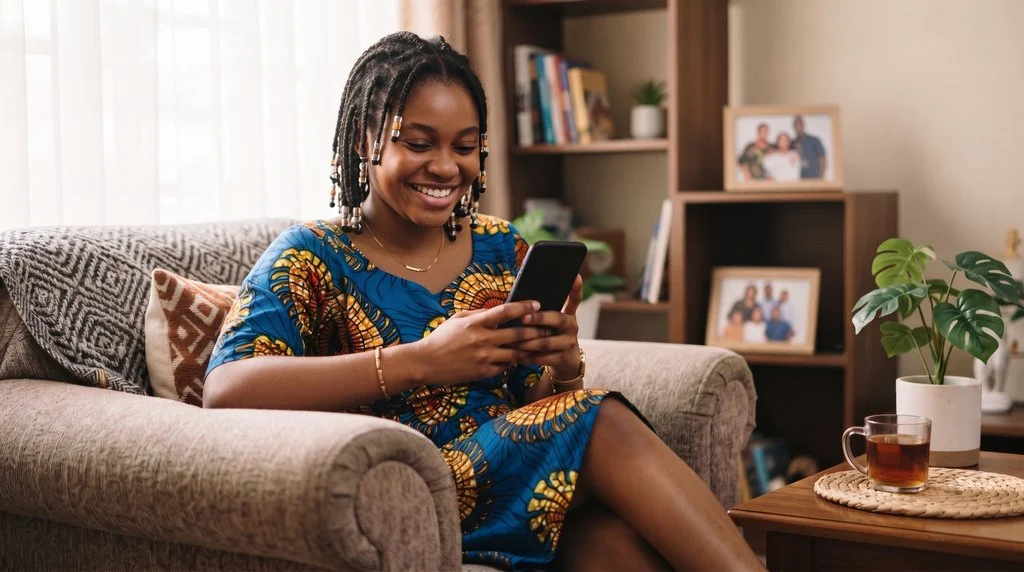 Woman receiving "good morning message for my wife"