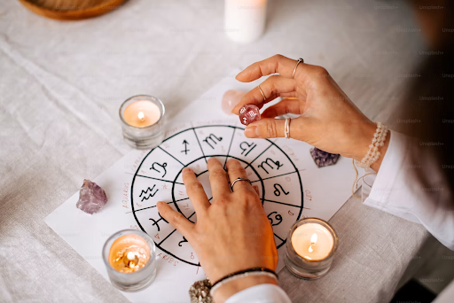 A person sitting with a zodiac chart